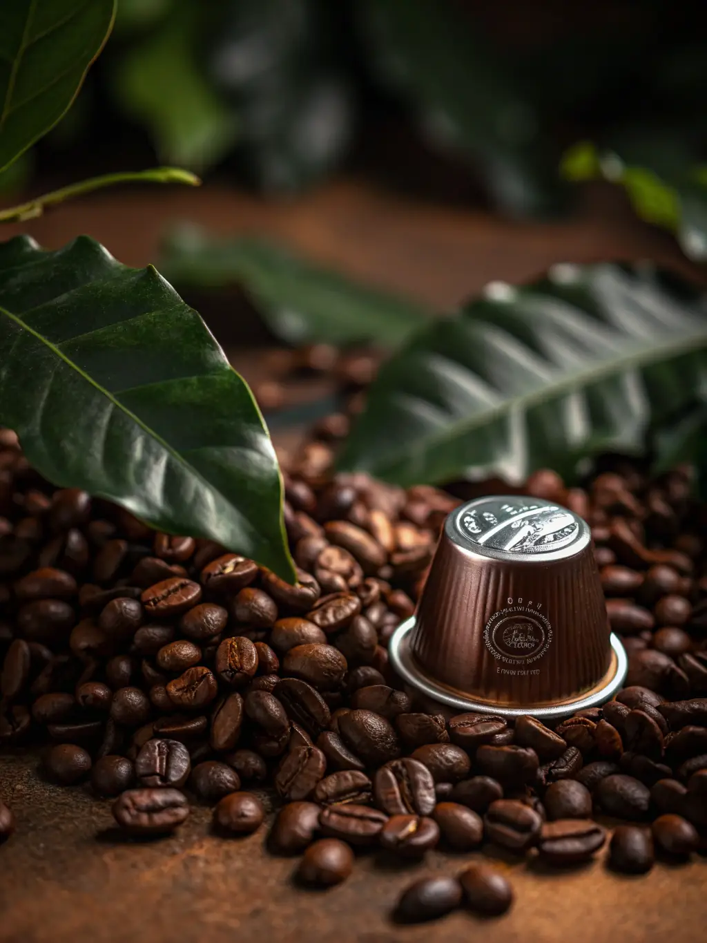 A captivating image of K'presso Angolan coffee capsules, emphasizing the unique packaging and the exotic origin, with a subtle background of Angolan coffee cherries.